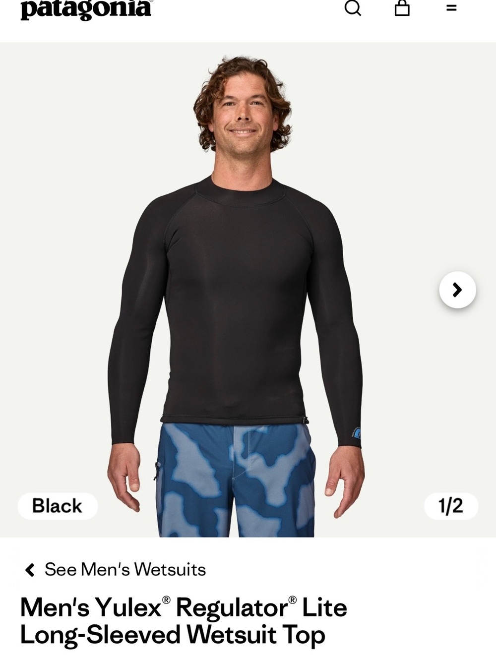 Patagonia Men's Yulex Regulator Lite R1 Long-Sleeved Wetsuit Top - Black